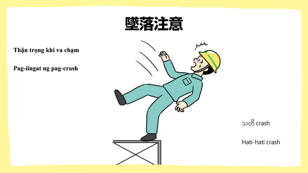 墜落注意_多言語・建設現場の安全ポスター